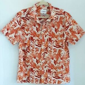 GOODFELLOW & CO Orange Tropical Hawaiian Linen Blend Shirt Sz M